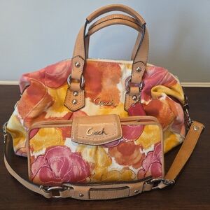 Coach Floral Canvas Satchel and Wallet Set in Pink, Yellow, Tan